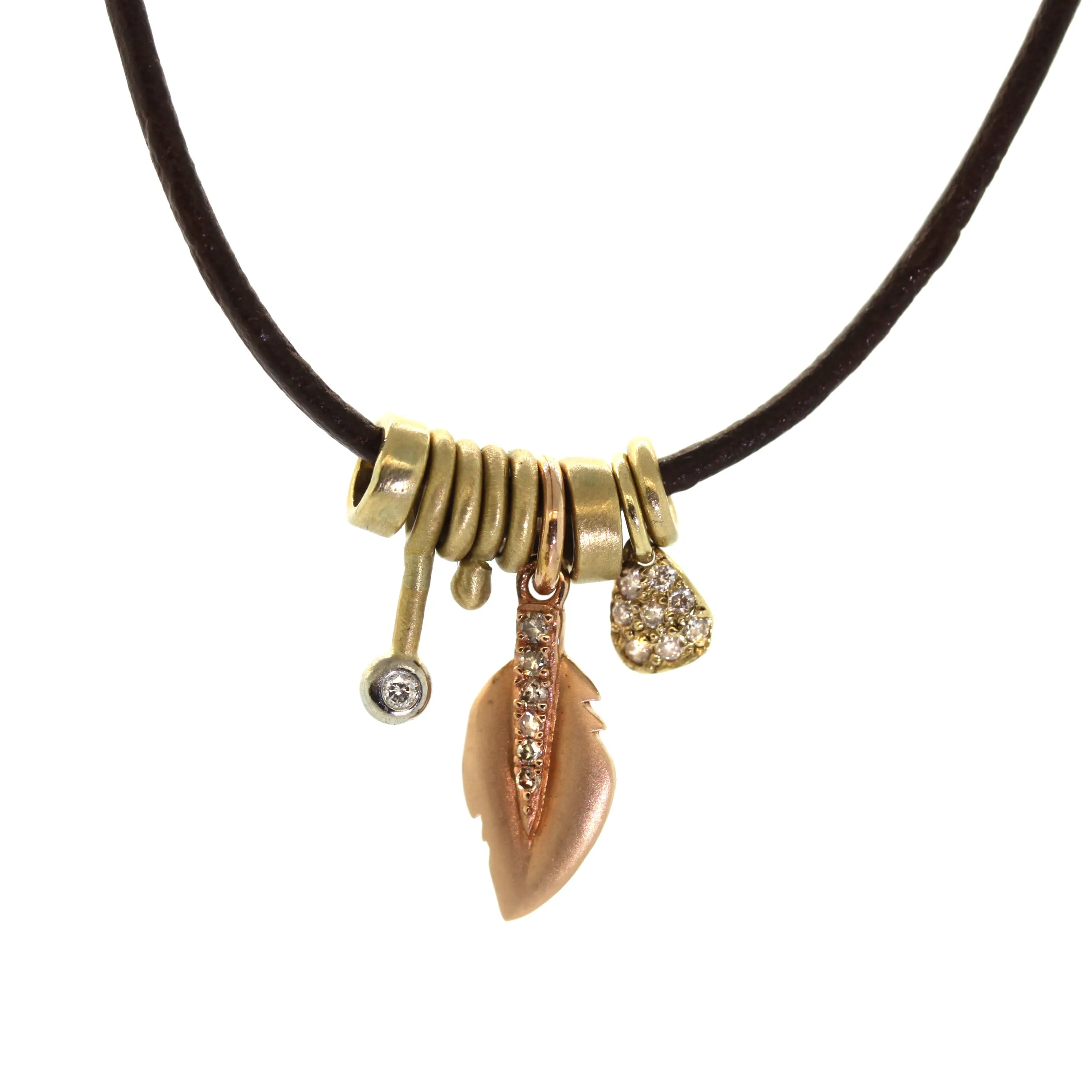 Rose Leaf / Leather Charm Necklace