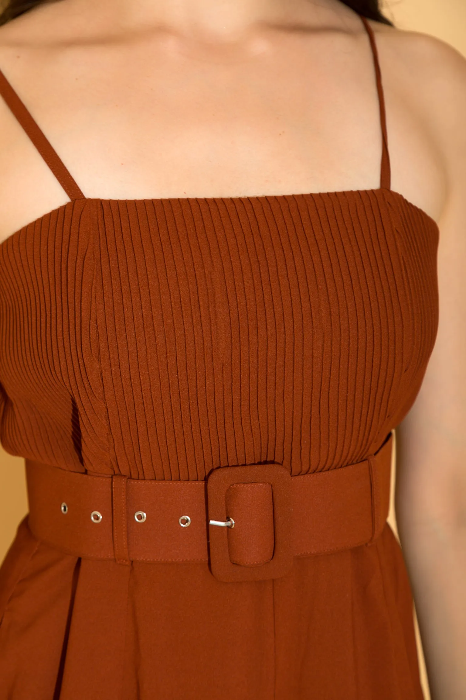 Rust Micro-Pleated Jumpsuit