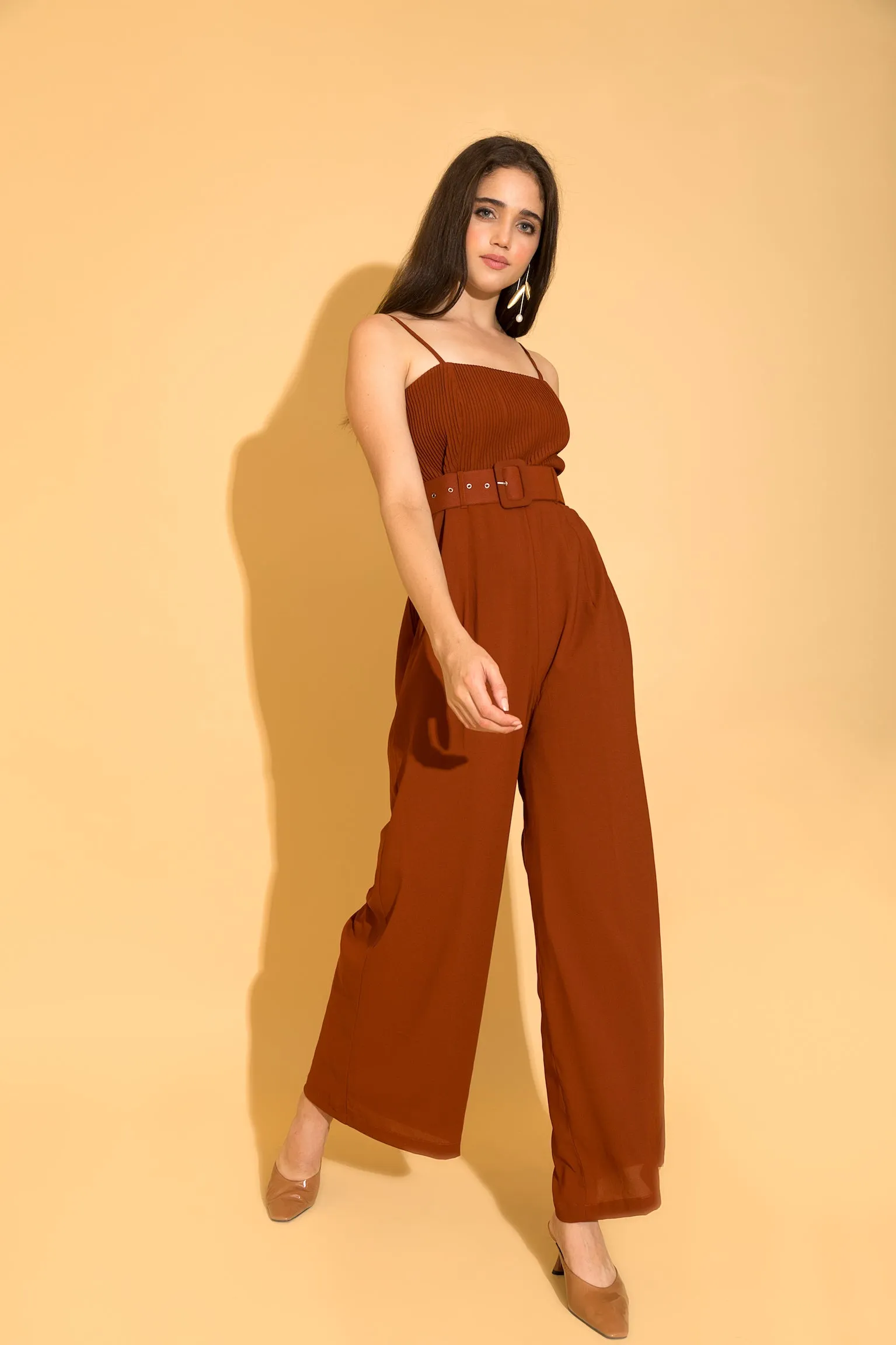 Rust Micro-Pleated Jumpsuit