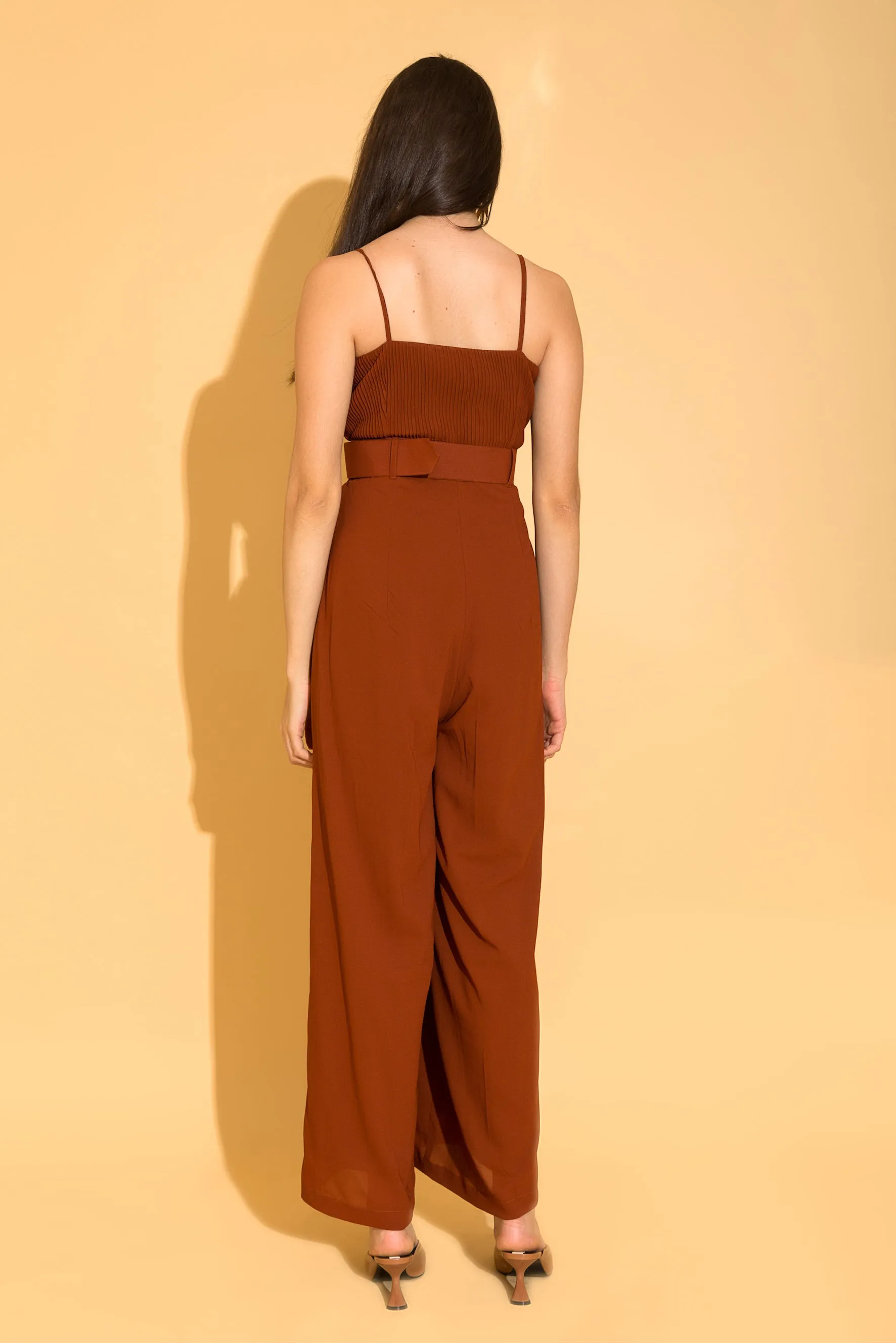 Rust Micro-Pleated Jumpsuit