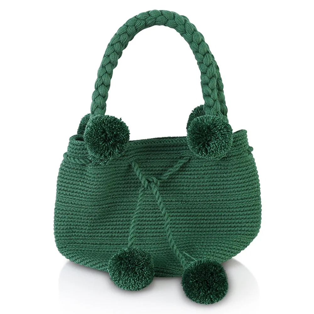 SMALL CROCHET POMPOM BAG GREEN