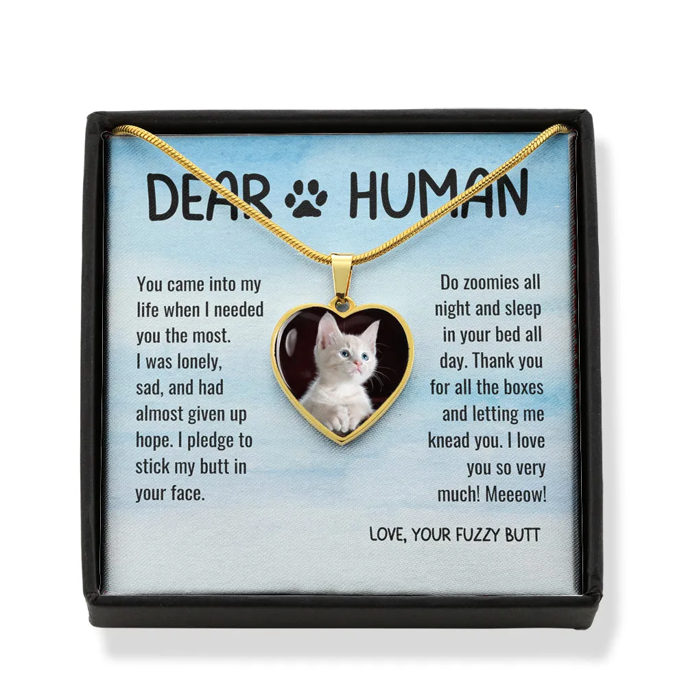 Thank You Dear Human Gratitude from Rescue Cat Adoption Custom Photo Heart Necklace