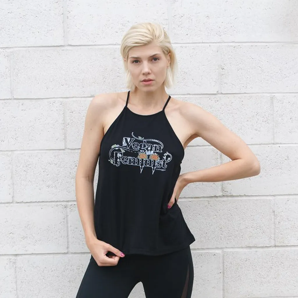 Vegan Feminist High Neck Tank in Black